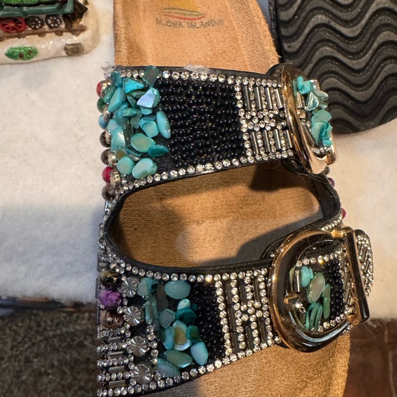 Aloha Island Beaded Sandals - Black and Turquoise - Picture 6 of 7